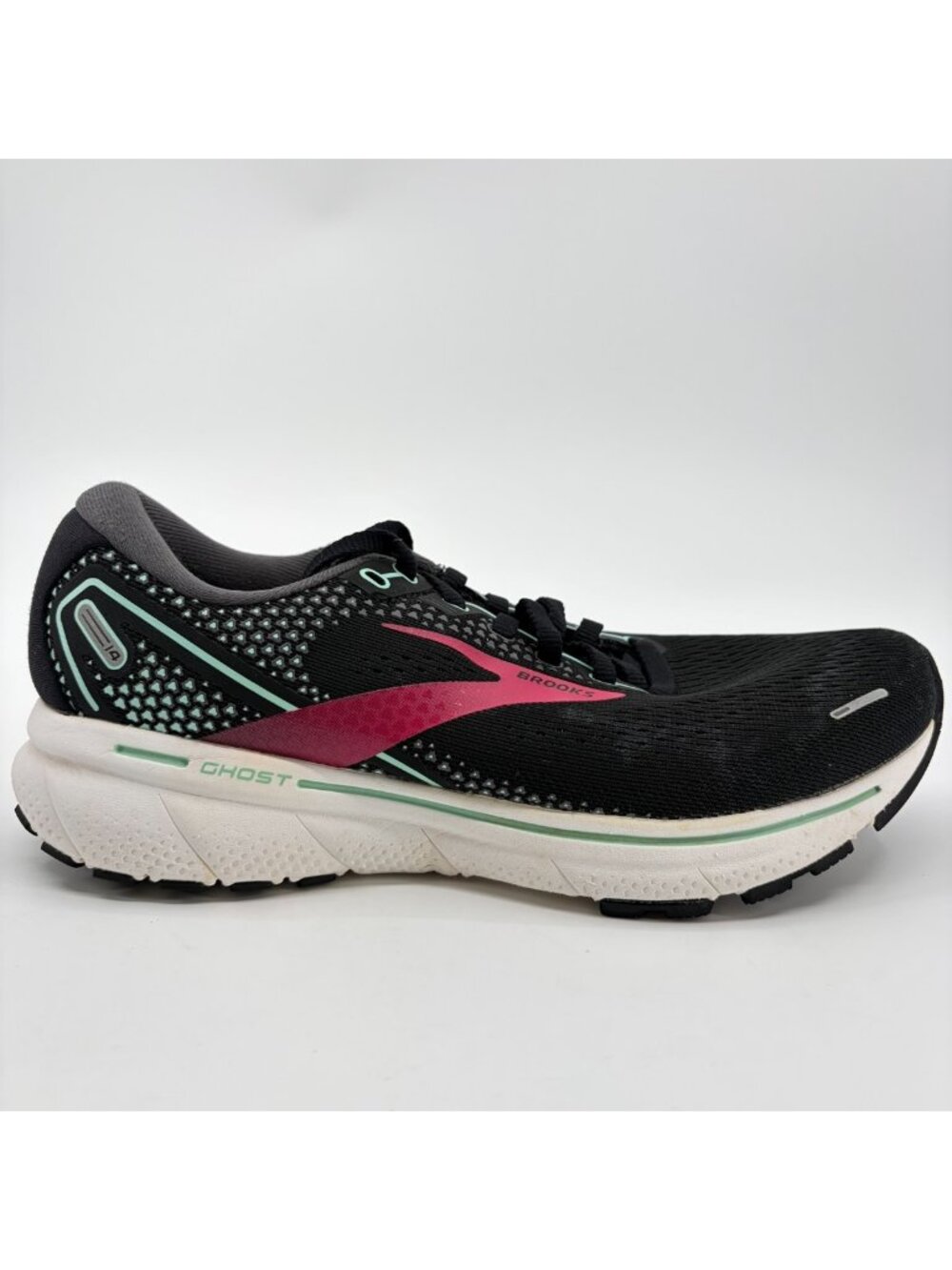 Brooks Ghost 14 Womens Size 8 Black White Pink Walking Running Shoes Sneakers